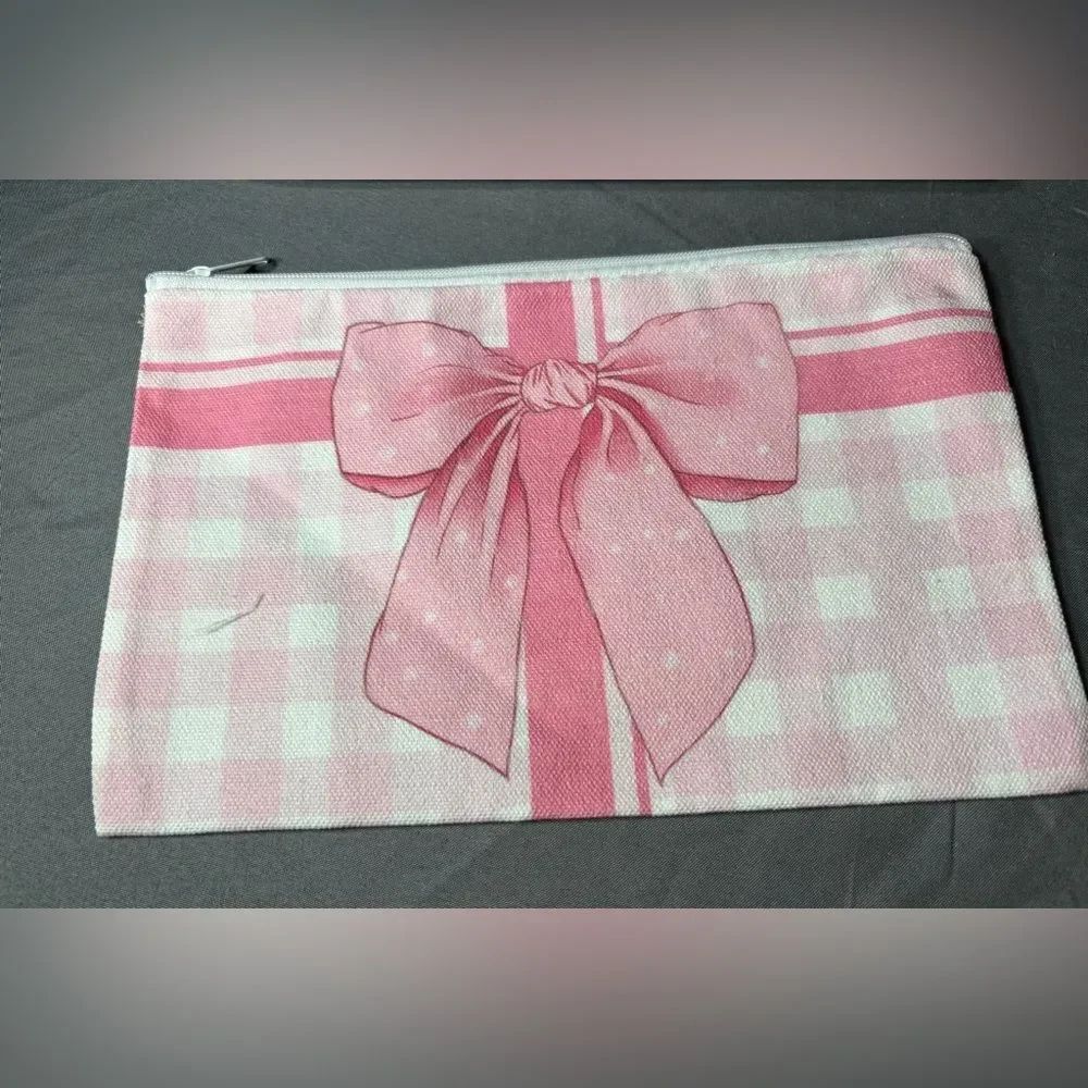 New Pink Bow Print Zip Pouch